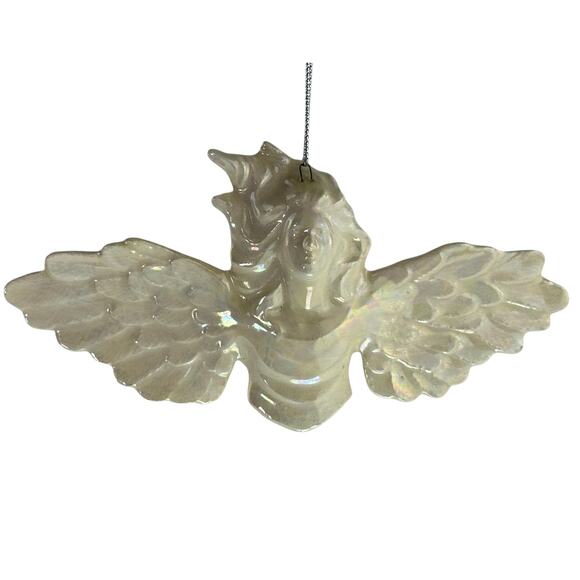 Vintage Iridescent Ceramic Angel Ornament, Outstretched Wings, Christmas 5.75" - Picture 1 of 14
